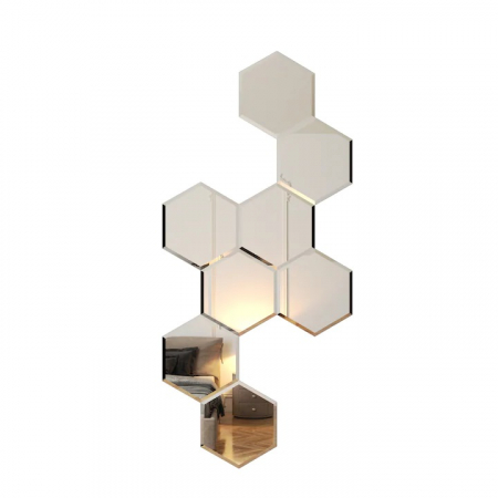 Set oglinzi acrilice Luxer, model hexagon, 18.5x16x9.3 cm, silver, oglinda acrilica perete mare decortiva dedeman dormitor rama ikea baie dedeman jysk ieftin pret emag mobexpert moderne ieftine leroy merlin autocolant hexagon luxer [3]