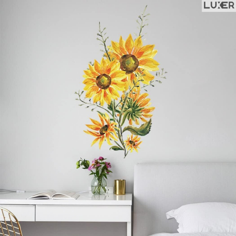 Sticker Autoadeziv Decorativ cu Model Floral: Sunflower, Multisuprafete, Floarea Soarelui Pictata, Dimensiuni: 60x37 cm, Emag, Jysk, Dedeman, Leroy, Luxer [2]