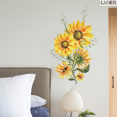 Sticker Autoadeziv Decorativ cu Model Floral: Sunflower, Multisuprafete, Floarea Soarelui Pictata, Dimensiuni: 60x37 cm, Emag, Jysk, Dedeman, Leroy, Luxer