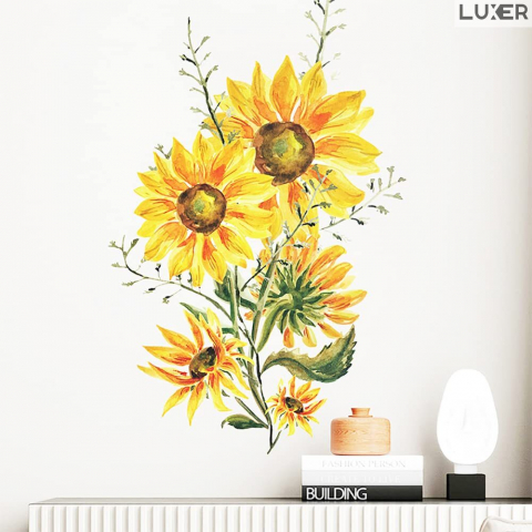 Sticker Autoadeziv Decorativ cu Model Floral: Sunflower, Multisuprafete, Floarea Soarelui Pictata, Dimensiuni: 60x37 cm, Emag, Jysk, Dedeman, Leroy, Luxer [1]
