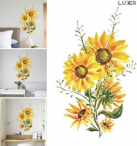 Sticker Autoadeziv Decorativ cu Model Floral: Sunflower, Multisuprafete, Floarea Soarelui Pictata, Dimensiuni: 60x37 cm, Emag, Jysk, Dedeman, Leroy, Luxer [3]