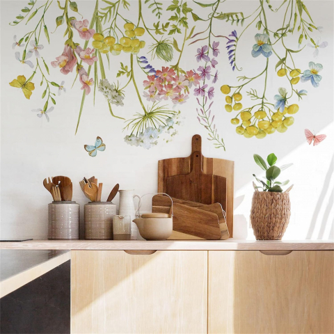 Sticker Autoadeziv Decorativ cu Model Floral: Wildflower, Multisuprafete, Dimensiuni: 60 x 30 cm, Luxer, Stickere Decorative pentru Perete Autocolant cu model Floral pentru Domitor/Bucatarie/Living/Hol cu Flori si Natura Vie Verde si Galben Luxer [2]