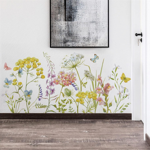Sticker Autoadeziv Decorativ cu Model Floral: Wildflower, Multisuprafete, Dimensiuni: 60 x 30 cm, Luxer, Stickere Decorative pentru Perete Autocolant cu model Floral pentru Domitor/Bucatarie/Living/Hol cu Flori si Natura Vie Verde si Galben Luxer