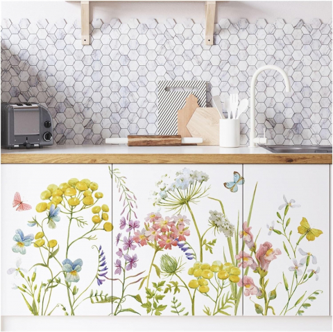 Sticker Autoadeziv Decorativ cu Model Floral: Wildflower, Multisuprafete, Dimensiuni: 60 x 30 cm, Luxer, Stickere Decorative pentru Perete Autocolant cu model Floral pentru Domitor/Bucatarie/Living/Hol cu Flori si Natura Vie Verde si Galben Luxer [3]