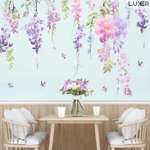 Sticker Autoadeziv Decorativ cu Model Floral: Wisteria Flowers, Multisuprafete, Dimensiuni: 70 x 42 cm, Luxer, Stickere Decorative pentru Perete Autocolant cu model Floral "Flori de Glicina"pentru Domitor/Bucatarie/Living/Hol cu Flori si Natura Vie Verde si Galben Luxer [3]