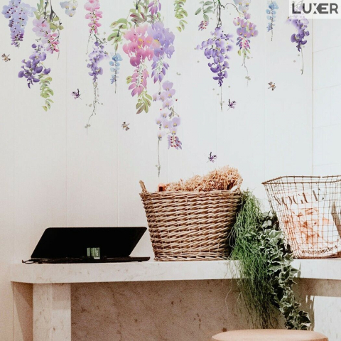 Sticker Autoadeziv Decorativ cu Model Floral: Wisteria Flowers, Multisuprafete, Dimensiuni: 70 x 42 cm, Luxer, Stickere Decorative pentru Perete Autocolant cu model Floral "Flori de Glicina"pentru Domitor/Bucatarie/Living/Hol cu Flori si Natura Vie Verde si Galben Luxer [5]
