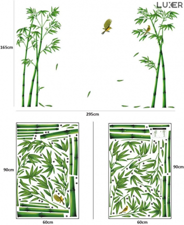 Sticker Autocolant Decorativ Perete/Mobila Model Bambus si Pasari Colibry, Dimensiuni 295x165 cm, Luxer, stickere perete decorative autocolant natura pentru copii adulti emag jumbo hornach leroy jysk ieftine luxer [10]