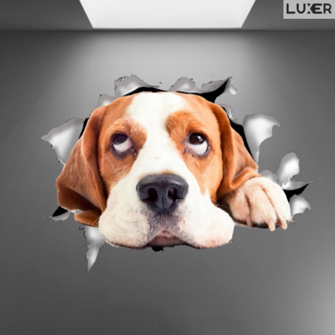 Sticker Decorativ Autoadeziv cu efect 3D, Model: Sad Beagle, pentru Perete/Mobila/Masina, Autocolant, Sticker Auto, Dimensiuni: 21x15 cm, Luxer [1]