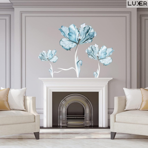 Sticker Decorativ Autoadeziv Pentru Perete / Mobila / Geamcu Model Floral : Crystal Blue Lotus (Floare de Lotus), Multisuprafete, Dimensiuni: 100 x 84 cm, Luxer [6]