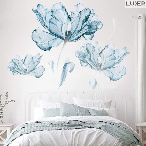 Sticker Decorativ Autoadeziv Pentru Perete / Mobila / Geamcu Model Floral : Crystal Blue Lotus (Floare de Lotus), Multisuprafete, Dimensiuni: 100 x 84 cm, Luxer [8]