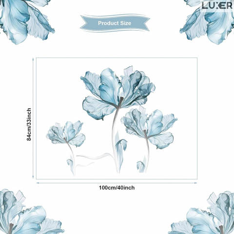 Sticker Decorativ Autoadeziv Pentru Perete / Mobila / Geamcu Model Floral : Crystal Blue Lotus (Floare de Lotus), Multisuprafete, Dimensiuni: 100 x 84 cm, Luxer [11]