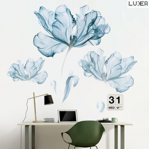 Sticker Decorativ Autoadeziv Pentru Perete / Mobila / Geamcu Model Floral : Crystal Blue Lotus (Floare de Lotus), Multisuprafete, Dimensiuni: 100 x 84 cm, Luxer [7]