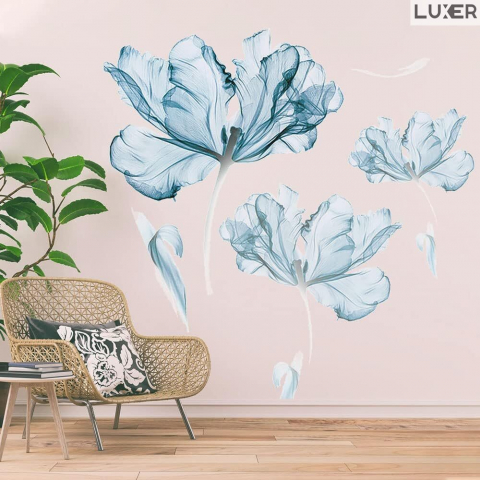 Sticker Decorativ Autoadeziv Pentru Perete / Mobila / Geamcu Model Floral : Crystal Blue Lotus (Floare de Lotus), Multisuprafete, Dimensiuni: 100 x 84 cm, Luxer [3]