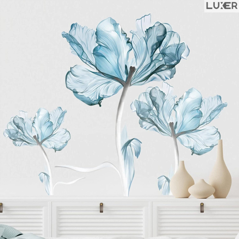 Sticker Decorativ Autoadeziv Pentru Perete / Mobila / Geamcu Model Floral : Crystal Blue Lotus (Floare de Lotus), Multisuprafete, Dimensiuni: 100 x 84 cm, Luxer [4]