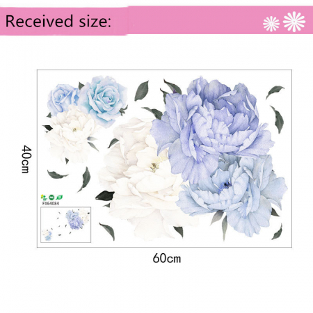Sticker Decorativ cu Bujori Albastri si Albi Luxer, Autocolant Blue Peonies, 85x59.5cm, stickere perete flori 3d cu flori mici leroy merlin dedeman Luxer [7]