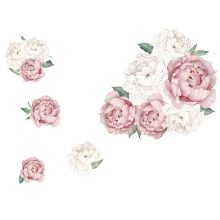 Sticker decorativ cu Bujori Albi si Roz Luxer, Autocolant White Peonies, stickere perete flori autocolant 3d dedeman leroy merlin cu flori mici [9]