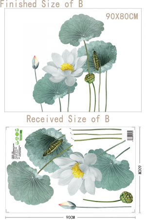 Sticker Decorativ cu Flori Albe de Lotus Luxer, Autocolant perete White Lotus Flowers, 180x90 cm, stickere perete dedeman flori personalizat pepco emag personalizate ieftine natura plante exotice merlin mickey mouse autocolante pentru sufragerie living luxer [12]