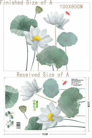 Sticker Decorativ cu Flori Albe de Lotus Luxer, Autocolant perete White Lotus Flowers, 180x90 cm, stickere perete dedeman flori personalizat pepco emag personalizate ieftine natura plante exotice merlin mickey mouse autocolante pentru sufragerie living luxer [13]