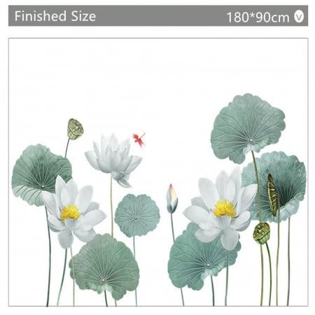 Sticker Decorativ cu Flori Albe de Lotus Luxer, Autocolant perete White Lotus Flowers, 180x90 cm, stickere perete dedeman flori personalizat pepco emag personalizate ieftine natura plante exotice merlin mickey mouse autocolante pentru sufragerie living luxer [11]