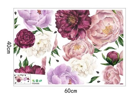 Sticker decorativ cu Flori de Bujor Mov Luxer, Autocolant Purple Peonies, 68x61.5 cm, stickere perete flori 3d cu flori mici leroy merlin dedeman Luxer [7]