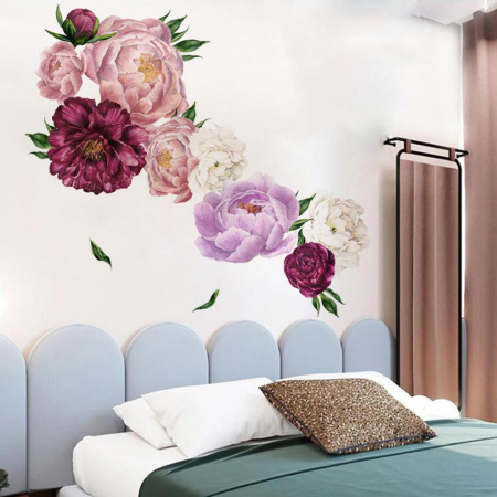 Sticker decorativ cu Flori de Bujor Mov Luxer, Autocolant Purple Peonies, 68x61.5 cm, stickere perete flori 3d cu flori mici leroy merlin dedeman Luxer [2]