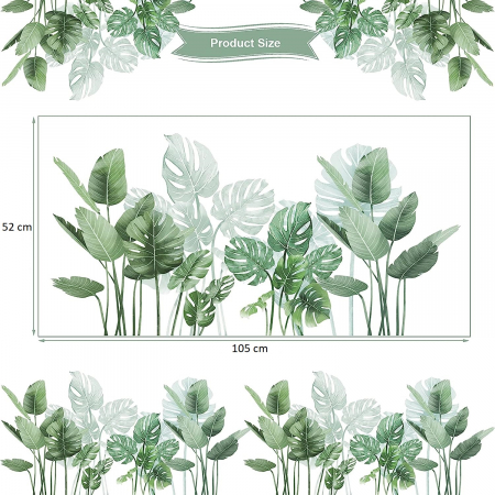 Sticker Decorativ cu Frunze de Philodendron Luxer, Autocolant perete Philodendron cu frunza rupta, 105x52 cm, stickere perete dedeman flori personalizat pepco emag personalizate ieftine natura plante exotice merlin mickey mouse autocolante pentru sufragerie living luxer [11]