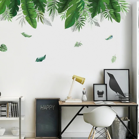 Sticker decorativ cu Frunze Exotice Luxer, Autocolant Exotic Leaves, 150x35 cm, stickere decorative autocolant natura exotic dedeman jumbo luxer padure amazoniana [1]