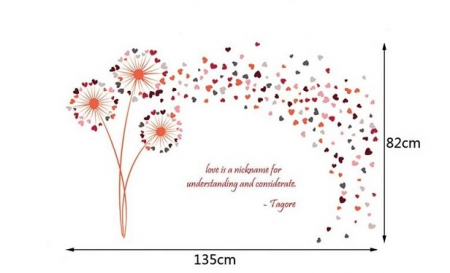 Sticker decorativ cu Papadii si inimioare Luxer, Autocolant cu mesaj motivational, Portocaliu, 135x82 cm, stickere decorative perete dormitor papadii dedeman jumbo luxer ieftin floral [6]