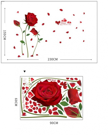Sticker decorativ cu Trandafiri Rosii Luxer, Autocolant Red Roses, 230x155 cme, stickere perete flori trandafiri dedeman personalizate autocolant living dormitor emag jumbo luxer [5]