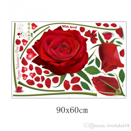 Sticker decorativ cu Trandafiri Rosii Luxer, Autocolant Red Roses, 230x155 cme, stickere perete flori trandafiri dedeman personalizate autocolant living dormitor emag jumbo luxer [6]