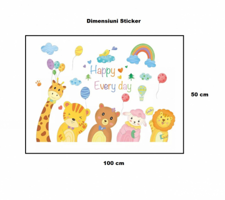 Sticker Decorativ Pentru Camera Copiilor cu 5 Animale Luxer, Autocolant Party cu Animale, 100x50 cm,  stickere perete copii dedeman baieti/fete emag personalizate ieftine animale disney leroy merlin mickey mouse autocolante luxer [5]