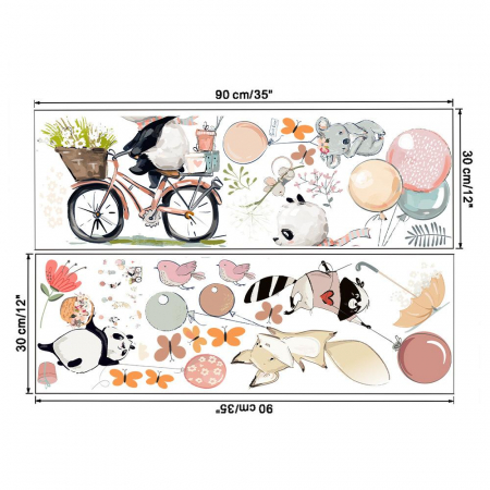 Sticker Decorativ Pentru Camera Copiilor cu Animale si Baloane cu Heliu Luxer, Autocolant Ursulet pe Bicicleta, 90x60 cm, stickere perete copii dedeman baieti/fete emag personalizate ieftine animale disney leroy merlin mickey mouse autocolante luxer [10]