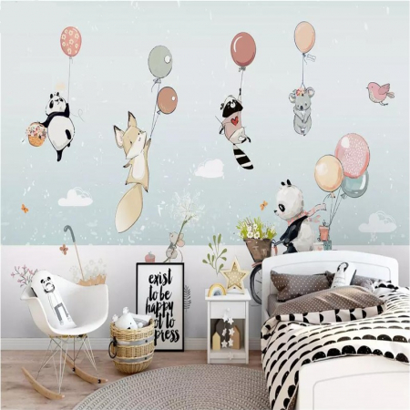 Sticker Decorativ Pentru Camera Copiilor cu Animale si Baloane cu Heliu Luxer, Autocolant Ursulet pe Bicicleta, 90x60 cm, stickere perete copii dedeman baieti/fete emag personalizate ieftine animale disney leroy merlin mickey mouse autocolante luxer [6]