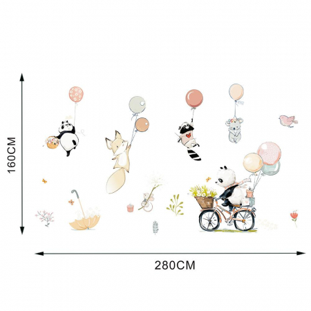 Sticker Decorativ Pentru Camera Copiilor cu Animale si Baloane cu Heliu Luxer, Autocolant Ursulet pe Bicicleta, 90x60 cm, stickere perete copii dedeman baieti/fete emag personalizate ieftine animale disney leroy merlin mickey mouse autocolante luxer [9]