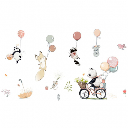 Sticker Decorativ Pentru Camera Copiilor cu Animale si Baloane cu Heliu Luxer, Autocolant Ursulet pe Bicicleta, 90x60 cm, stickere perete copii dedeman baieti/fete emag personalizate ieftine animale disney leroy merlin mickey mouse autocolante luxer [8]