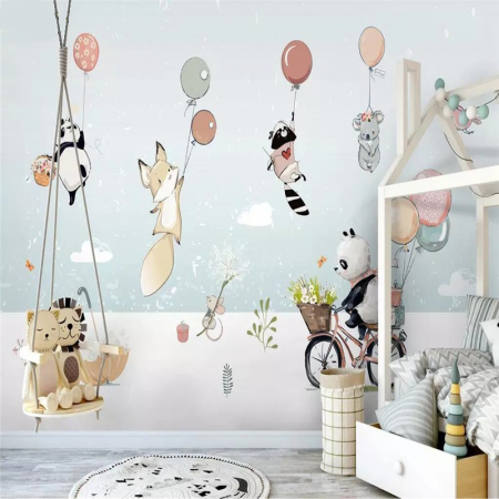 Sticker Decorativ Pentru Camera Copiilor cu Animale si Baloane cu Heliu Luxer, Autocolant Ursulet pe Bicicleta, 90x60 cm, stickere perete copii dedeman baieti/fete emag personalizate ieftine animale disney leroy merlin mickey mouse autocolante luxer [7]