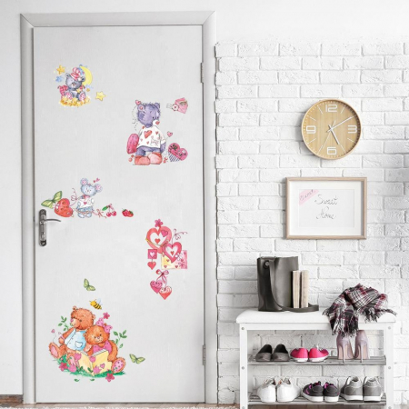 Sticker decorativ pentru copii Luxer, Autocolant cu Ursuleti de Plus si Inimioare, 70x50 cm, stickere decorative perete copii dedeman emag personalizate cu animale disney leroy merlin mickey mouse norisori [5]