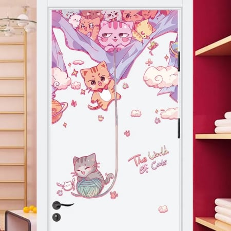 Sticker decorativ pentru usa cu Pisicute Luxer, Autocolant Cat Lover, 103x70 cm, stickere perete copii dedeman animale funny disney nume personalizate bebelusi amuzante [2]