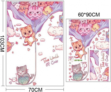 Sticker decorativ pentru usa cu Pisicute Luxer, Autocolant Cat Lover, 103x70 cm, stickere perete copii dedeman animale funny disney nume personalizate bebelusi amuzante [6]