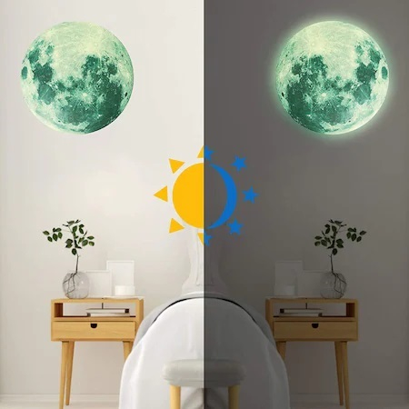 Sticker Glow in the dark Luxer, Autocolant Luna Fosforescenta, Verde, 20 cm,  stickere pamant terra pentru perete ieftin dormitor sufragerie autocolant emag luxer dedeman leroy globul pamantesc [1]