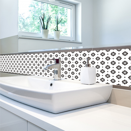 Stickere decorative pentru faianta sau perete Luxer, Set 19 buc, Model geometric Alb/Negru, 10x10 cm, stickere gresie faianta rosturi pentru baie decorative dedeman pentru geam autocolant ieftin folina ktm luxer [2]