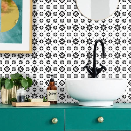 Stickere decorative pentru faianta sau perete Luxer, Set 19 buc, Model geometric Alb/Negru, 10x10 cm, stickere gresie faianta rosturi pentru baie decorative dedeman pentru geam autocolant ieftin folina ktm luxer [1]
