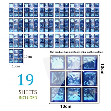 Stickere decorative pentru faianta sau perete Luxer, Set 19 buc, Mozaic Albastru Marin, 10x10 cm, stickere mosaics sticla ieftin perete baie bucatarie dedeman jysj autoadeziv ieftin luxer [5]