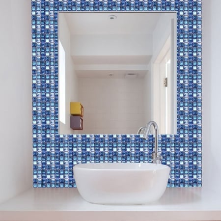 Stickere decorative pentru faianta sau perete Luxer, Set 19 buc, Mozaic Albastru Marin, 10x10 cm, stickere mosaics sticla ieftin perete baie bucatarie dedeman jysj autoadeziv ieftin luxer [4]
