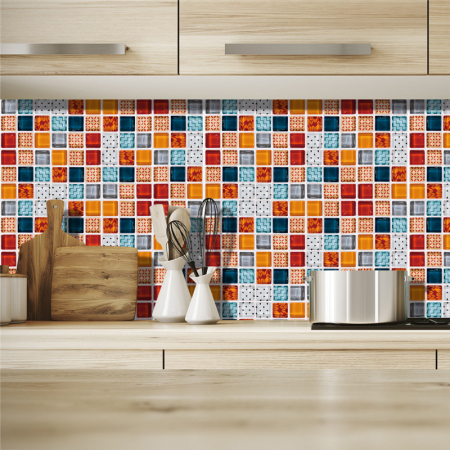Stickere decorative pentru faianta sau perete Luxer, Set 19 buc, Mozaic Multicolor, 10x10 cm, stickere mosaics sticla ieftin perete baie bucatarie dedeman jysj autoadeziv luxer [1]