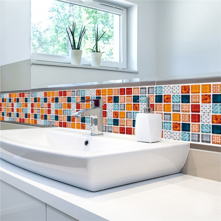 Stickere decorative pentru faianta sau perete Luxer, Set 19 buc, Mozaic Multicolor, 10x10 cm, stickere mosaics sticla ieftin perete baie bucatarie dedeman jysj autoadeziv luxer [4]