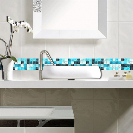 Stickere decorative pentru faianta sau perete Luxer, Set 19 buc, Mozaic Turcoaz, 10x10 cm, stickere mosaics sticla ieftin perete baie bucatarie dedeman jysj autoadeziv luxer [4]