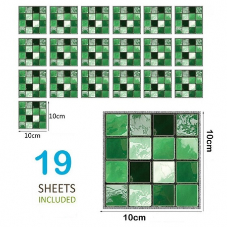 Stickere decorative pentru faianta sau perete Luxer, Set 19 buc, Mozaic Verde, 10x10 cm, stickere mosaics sticla ieftin perete baie bucatarie dedeman jysj autoadeziv ieftin luxer [4]