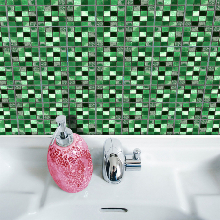 Stickere decorative pentru faianta sau perete Luxer, Set 19 buc, Mozaic Verde, 10x10 cm, stickere mosaics sticla ieftin perete baie bucatarie dedeman jysj autoadeziv ieftin luxer [3]