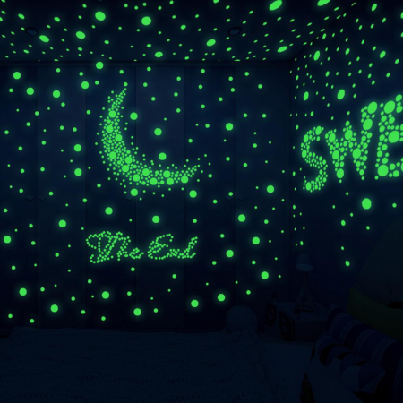 Stickere perete Glow in the dark Luxer, Buline Fosforescente, 3 folii, 524 piese,stickere autoadezive stele spatiu interstelar pepco dedeman pentru tavan perete camera copilului bebelusi mari [10]